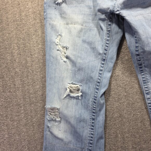 BKE Carter Jeans Mens 34L Blue Light Wash Distressed Straight Leg Patchwork - Picture 4 of 11